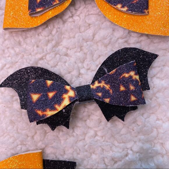Halloween Orange and Black Bows Lot of 5 - Picture 2 of 8